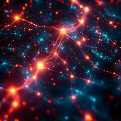 Poster - Futuristic glowing neural network conveying creativity intricate geometric patterns luminous neon filaments and a dynamic flow of energy  The dreamlike abstraction creates a cinematic