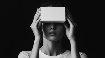 Poster - a woman experiences virtual reality with a headset in a dimly lit space, showcasing immersion in dig