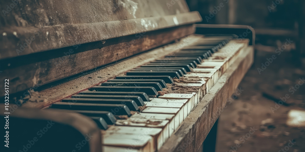Musical Instruments With Rusted Parts Old antique piano with cracks and chips. Restoration of musical ...