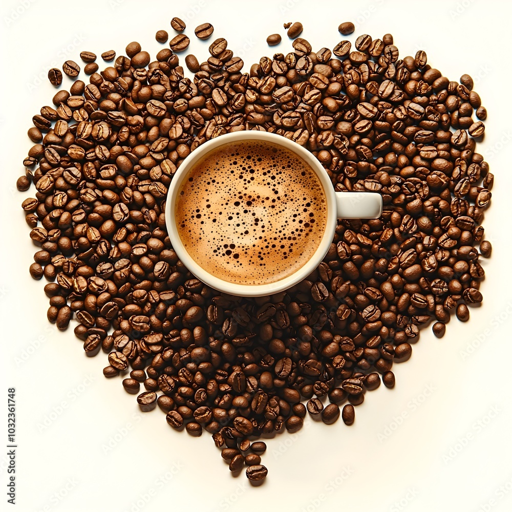 Image Coffee Aromatic coffee cup and coffee beans on a colorful International Coffee ...