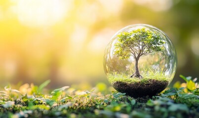 Globe ball with tree growing and green nature cityscape in metropolis city center City of green community and fresh air, Generative AI