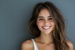 © James - Portrait of a beautiful young latin woman smiling. Pretty model girl isolated background, Generative AI