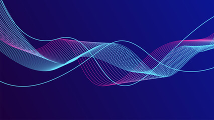 Wall Mural - abstract glowing wave lines on dark blue background. modern flowing wavy lines. futuristic technolog