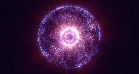 Poster - A brilliant purple sphere with glowing circular trails and particles, radiating light, energy, and cosmic mystery