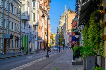 Wall Mural - Street in center of Moscow in Russia. Cozy cityscape in Moscow. Architecture and landmarks of Moscow.