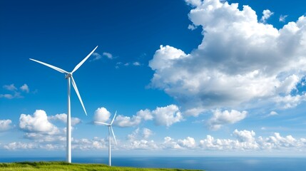 Offshore wind farm with towering wind turbines standing tall in the vast ocean harnessing the power of the wind to generate clean renewable energy for the grid