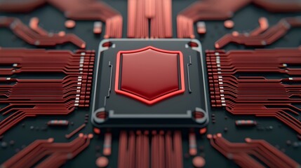 Aufkleber - Futuristic digital network and data servers with complex algorithms coding and a shield icon symbolizing data protection  The scene features luminous digital landscapes metallic textures