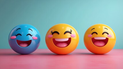 Poster - Fun playful 3D emojis different expressions floating on a colorful backdrop Designed as a banner for World Smile Day with ample space for text on the left perfect for mental health campaigns