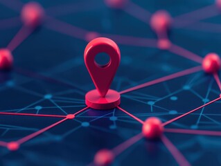 Poster - Location pin on a digital network background.