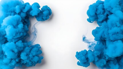 Leinwandbilder - Captivating Blue Smoke Borders Billowing and Swirling Smoke Clouds with Delicate Wispy Tendrils Dispersing Smoke Trails on a Pristine White Backdrop