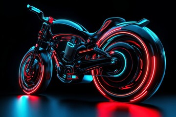 Poster - Holographic retro bicycle floating, blending old design with futuristic elements