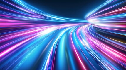 Poster - Abstract futuristic background featuring rapid neon light trails in shades of blue and pink, creating a dynamic and high-tech atmosphere. This digital design concept emphasizes speed and movement, ref