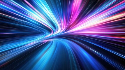 Poster - Abstract futuristic background featuring rapid neon light trails in shades of blue and pink, creating a dynamic and high-tech atmosphere. This digital design concept emphasizes speed and movement, ref