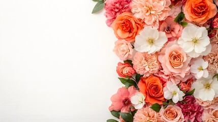 Poster - Exquisite bouquet of diverse spring blossoms with delicate petals in vibrant hues artfully arranged on a pure white canvas with soft natural lighting creating an impressionist style