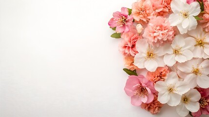 Poster - Exquisite bouquet of diverse spring blossoms with delicate petals in vibrant hues arranged with careful on a pure white canvas in a serene indoor setting with soft natural lighting
