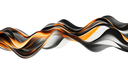 Wall Mural - orange with black wave fluid holographic iridescent 3d render abstract isolated on transparent backg
