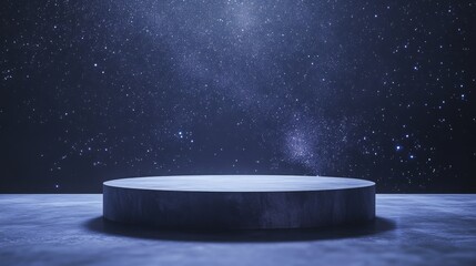 Poster - A circular platform sits on a smooth surface, surrounded by a breathtaking expanse of twinkling stars and galaxies.