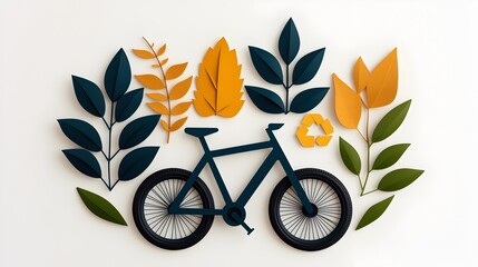 Poster - set of nature and sustainability icons including renewable energy electric bike and recycling symbol