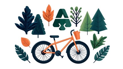 Aufkleber - Renewable Energy and Green Symbols Icon Set Featuring Environment Friendly Concepts Like Recycling Forest and Electric Bike on a White Background