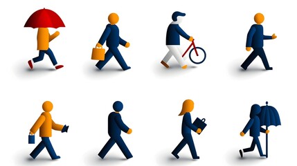 Poster - Minimalistic two tone icons featuring stylized silhouette figures engaged in various social interactions and activities showcasing a clean and professional design aesthetic