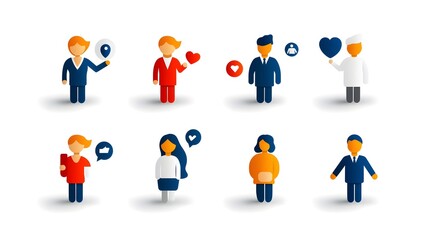 Aufkleber - Minimalistic Two Tone Silhouette Icons Depicting Social Interactions and Professional Activities in a Clean Geometric and Abstract Style