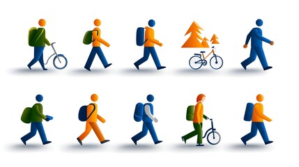 Fototapete - Stylized two color people icons depicting a diverse range of lifestyles and activities designed with a clean dynamic and minimalistic aesthetic to suit modern designs infographics