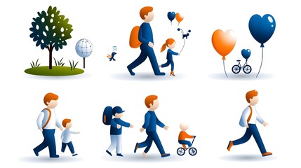 Poster - Stylized two color people icons depicting a variety of lifestyles and activities in a clean dynamic and minimalist design style suitable for modern designs user interfaces web graphics