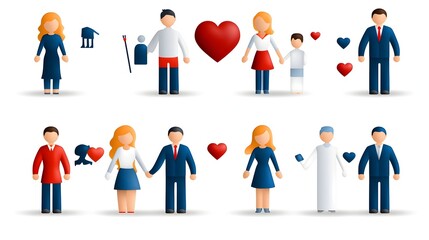 Aufkleber - Minimalist Two Color Icon Set Depicting a Diverse Range of Human Scenarios and Relationships Including Families Friends and Professionals in a Contemporary and Stylized Design