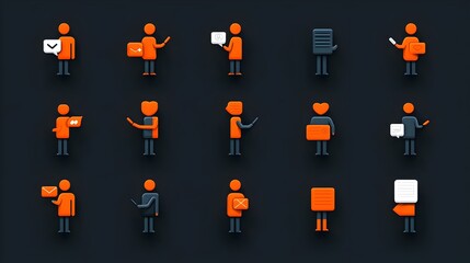 Aufkleber - Minimalist and modern icons showcasing abstract human figures engaged in various social activities and interactions  The simple two tone design creates a clean universal and versatile visual language