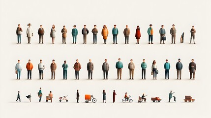 Poster - Diverse Collection of Minimalist People Icons in Two Colors Representing Different Ages Genders and Cultural Backgrounds with a Clean Simple Aesthetic