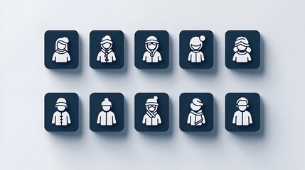 Poster - Two tone minimalist icons representing people in various family and social settings with a clean modern and simplified visual style to convey concepts related to relationships community
