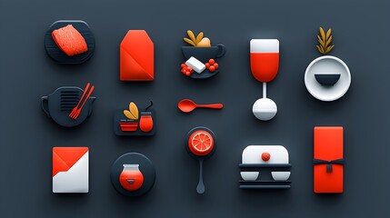 Poster - Stylish Minimalist Catering Icon Set Featuring Plates Cups Utensils and Other Essential Tableware and Culinary Elements for Restaurants Cafes and Hospitality Branding