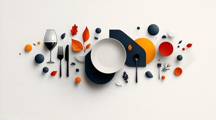 Poster - Minimalist Catering Icon Set Featuring Plate Food Beverage and Tableware Elements for Restaurants Cafes Hotels and Catering Services