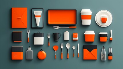 Poster - Comprehensive cutlery and catering icon set featuring a tray plate beverage and various food items in a sleek modern style  Suitable for use in restaurant cafe or hospitality industry branding