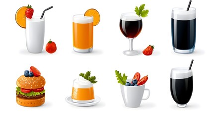 Poster - Minimalist and modern catering icon set featuring various beverage food and cutlery elements  Ideal for restaurant cafe bar and kitchen related designs menus and other culinary applications