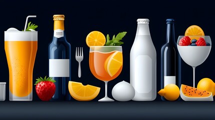 Poster - Minimalist catering icon set featuring a collection of beverage food and cutlery elements in a clean modern and elegant design style  Ideal for use in restaurant cafe hotel
