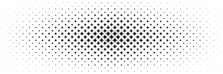 Poster - horizontal halftone of glitter black star spread from center for pattern and background.