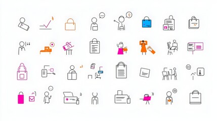 Poster - Minimalist showcasing a set of reception desk icons representing staff information and services for a modern professional office or hospitality setting