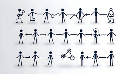 Aufkleber - Minimalist featuring a set of thin line icons that depict people group hierarchy and leadership themes designed with a clean and abstract style suitable for business and corporate presentations