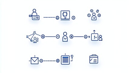 Aufkleber - Minimalist thin line icons showcasing the organizational hierarchy leadership roles team dynamics and collaborative workflows within a professional corporate setting