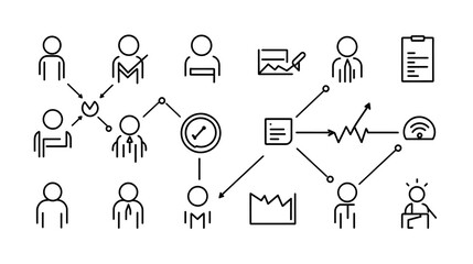 Aufkleber - Minimalist thin line icons displaying company hierarchy leadership team dynamics and with simple outlines for a clean professional look