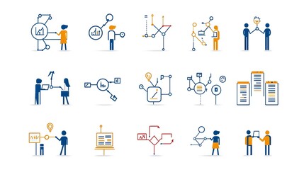 Poster - Sleek Showcasing Organizational Icons with Thin Lines Depicting Business Hierarchy Team Community Building in a Modern Style