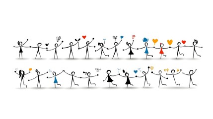 Aufkleber - depicting a group of human figures in a thin line style designed for business and community related themes  The simple