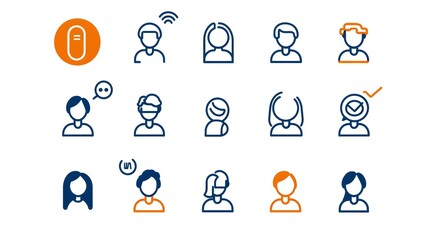 A set of minimalist thin line icons representing people groups and community dynamics in organizational corporate and professional settings perfect for use in website design presentations