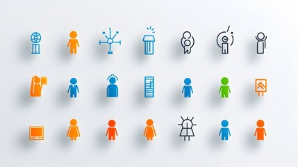Leinwandbilder - Thin line icons depicting people in groups participants and members of organizations ideal for visuals representing community social connections and population