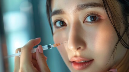asian girl at a beauty clinic receiving cosmetic surgery for skin whitening and rejuvenation, achiev