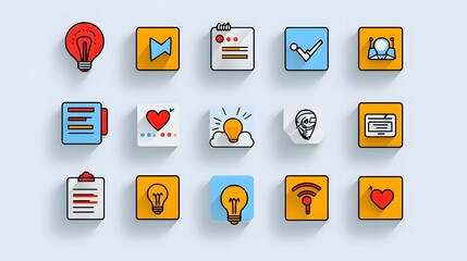 Leinwandbilder - Minimalist and clean line icon set highlighting various digital marketing strategies and tactics such as advertising mobile communication social media platforms and campaign goal optimization