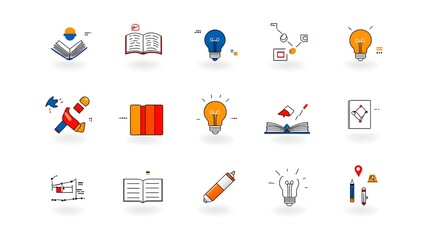 Poster - Vibrant featuring a collection of knowledge and education icons including a book owl light bulb and creative thinking symbols designed with clean thin lines to represent intellectual academic