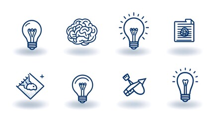 Leinwandbilder - Elegant thin line icons featuring a brain light bulb imagination and thinking for a clean minimalist representation of the creative and educational concept of knowledge and intelligence