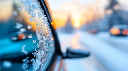 Aufkleber - Mesmerizing frosty patterns and crystalline formations decoratively covering the surface of a transparent glass window during the cold winter season